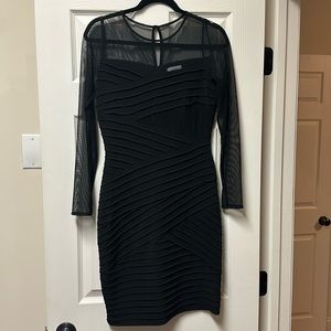 Calvin Klein Long Sleeve Bandage Dress with Illusion Neckline